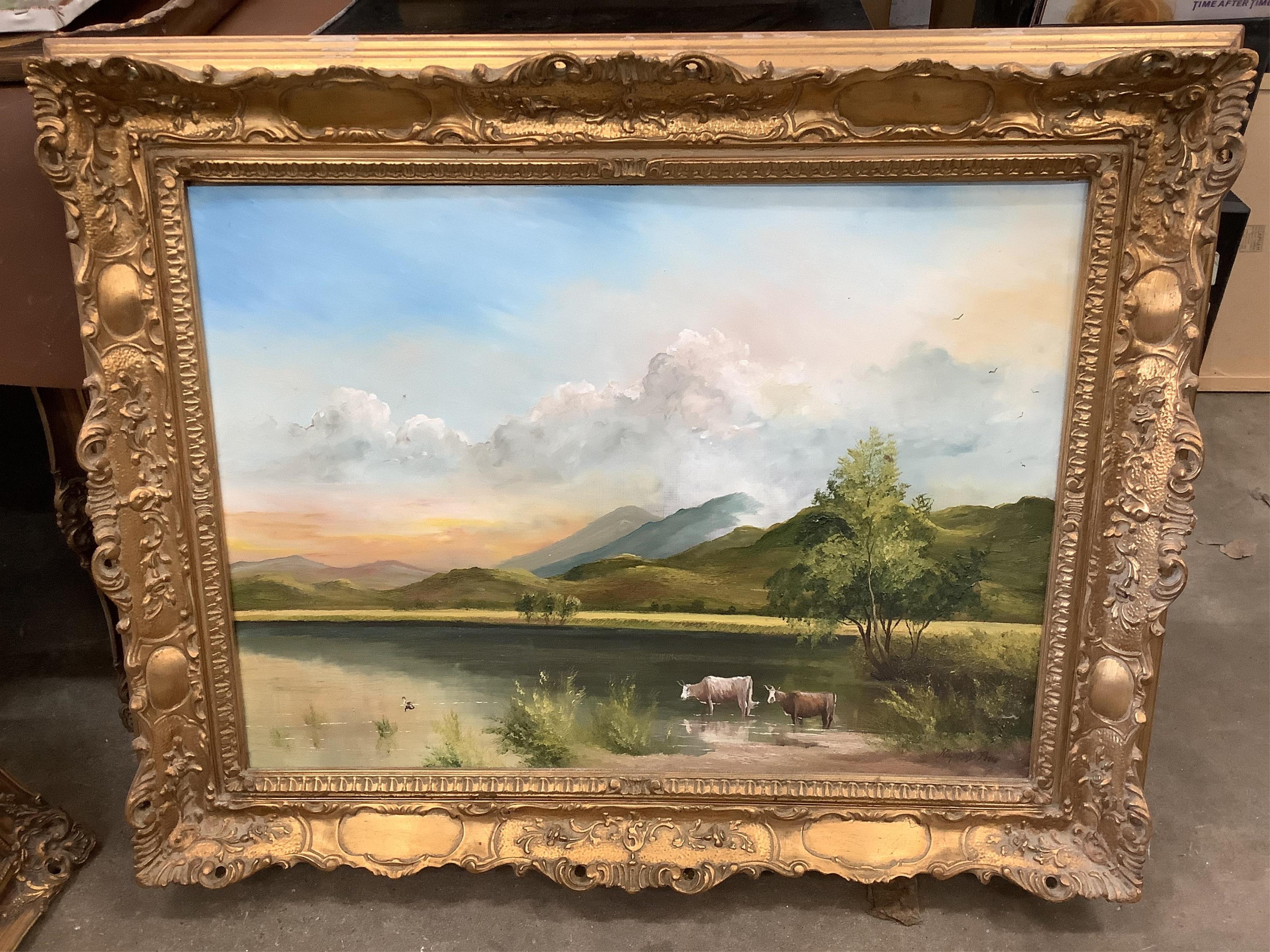 Eleven modern landscape oils on canvas and three prints